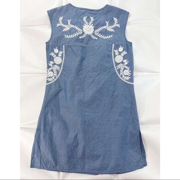 Tory Burch Sz XS Embroidered Chambray Tunic Calita Mini Shift Dress Scallop - Picture 7 of 12